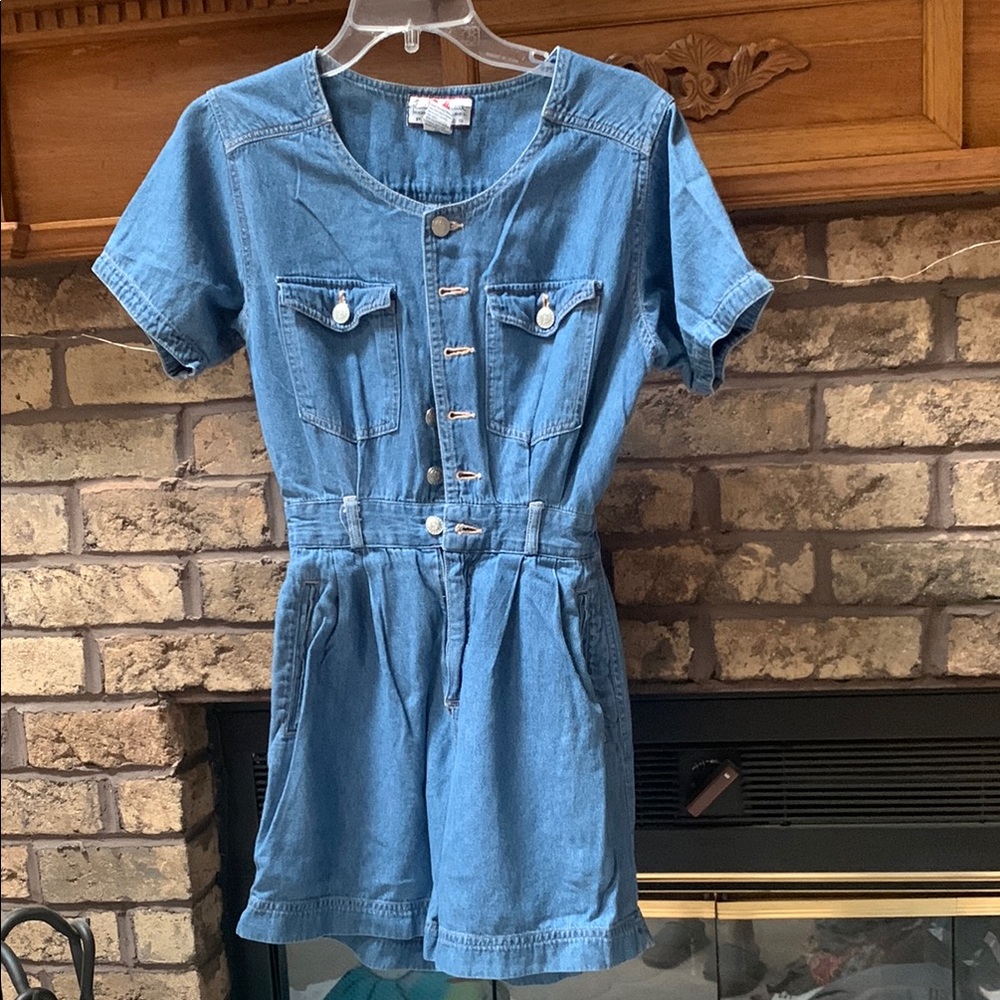 Womens petite size small denim jean romper by Gloria Vanderbilt excellent shape